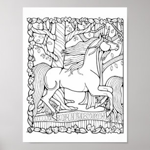 Poster Arte da Página de Coloração do Unicorn da Floresta
