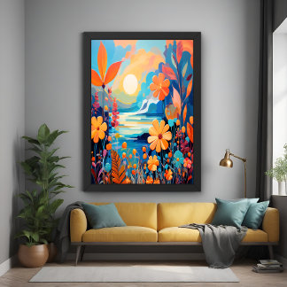 Poster Arte da Paisagem Floral Sunset Vibrante