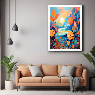 Pôster Arte da Paisagem Floral Sunset Vibrante