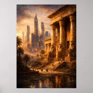 Poster Arte da Paisagem Urbana Futura do Antigo Egito