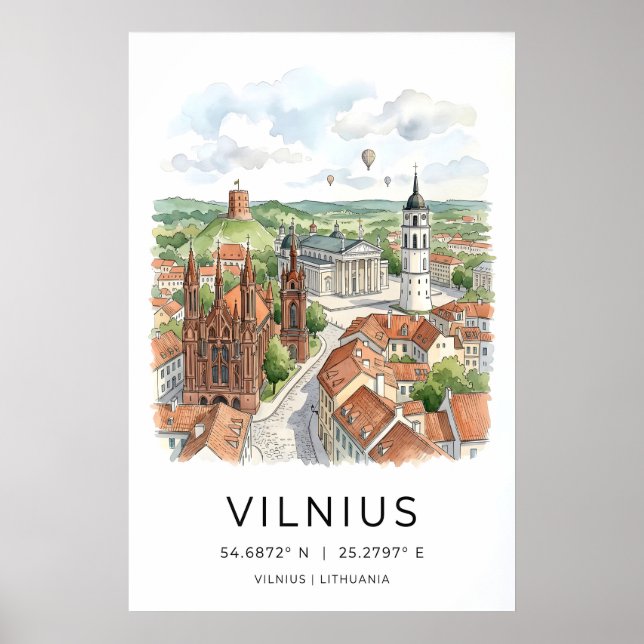 Poster Arte da Parede da Cidade de Vilnius - Horizonte De (Frente)