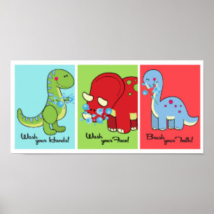 Pôster arte da parede do banheiro do mundo de Dino do
