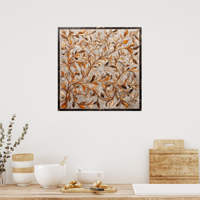 Poster Arte da parede do mosaico com padrão das folhas (Cozinha)