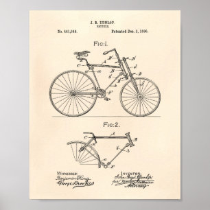 Poster Arte da patente da bicicleta 1890 do vintage -