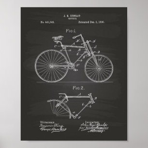 Pôster Arte da patente da bicicleta 1890 do vintage -