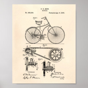 Pôster Arte da patente da bicicleta 1890 - Peper velho