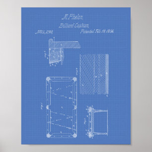 Pôster Arte da patente do coxim 1856 da mesa de bilhar -