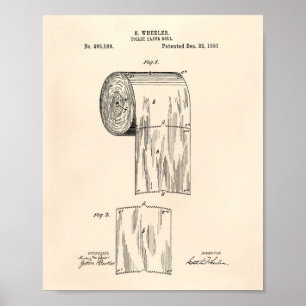 Pôster Arte da patente do rolo 1891 do papel higiénico -