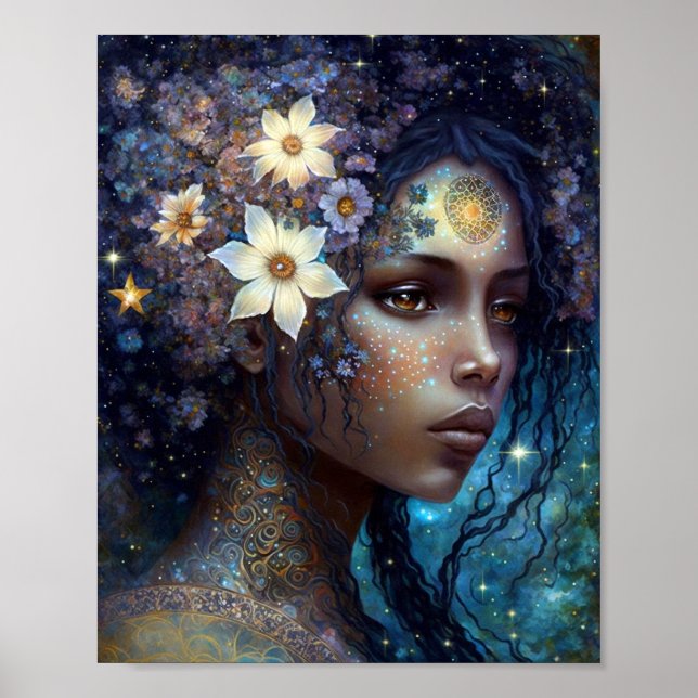 Poster Arte da Rainha Fantasia, Deusa Negra Africana (Frente)