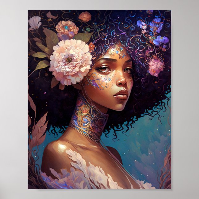 Poster Arte da Rainha Fantasia, Deusa Negra Africana (Frente)