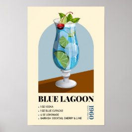 Poster Arte da Receita do Coquetel Retro Blue Lagoon