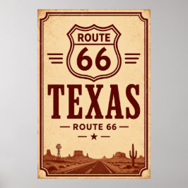 Poster Arte da Rodovia 66 do Deserto do Texas Vintage