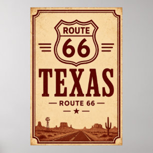 Poster Arte da Rodovia 66 do Deserto do Texas Vintage