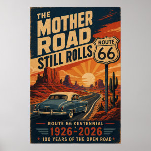 Poster Arte da Rota 66 Centenária Estrada Mãe