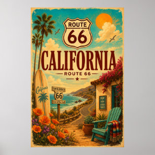 Poster Arte da Rota 66 Vintage Estrada Costeira da Califó