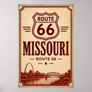 Poster Arte da Rota 66 Vintage Gateway do Rio Missouri