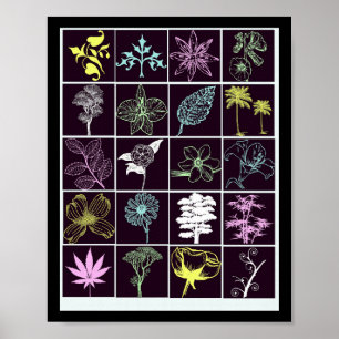 Poster Arte da silhueta de néon das flores e das plantas