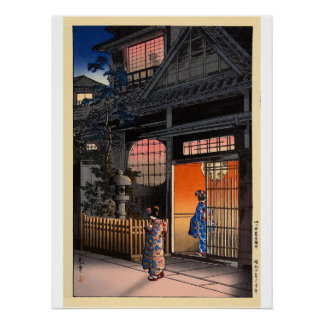 Pôster Arte da vila noturna japonesa kasamatsu