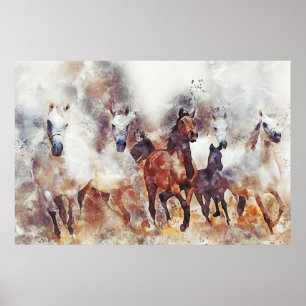 Poster Arte das Aquarelas Ocidentais de Cavalos Selvagens