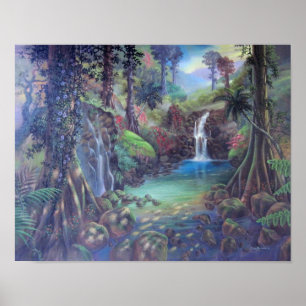 Poster Arte das cachoeiras do rio da paisagem da floresta