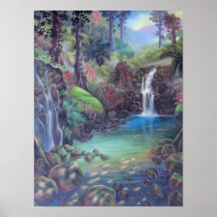 Poster Arte das cachoeiras do rio da paisagem da floresta