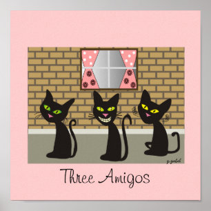 Pôster Arte das canvas do gato preto "três amigo "