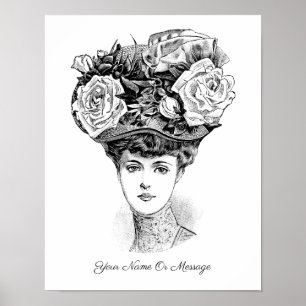 Poster Arte de 1800 de uma Mulher com um Chapéu Floral