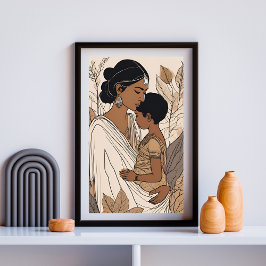 Poster Arte de Abraço de Mãe e Filho do Sul Asiático