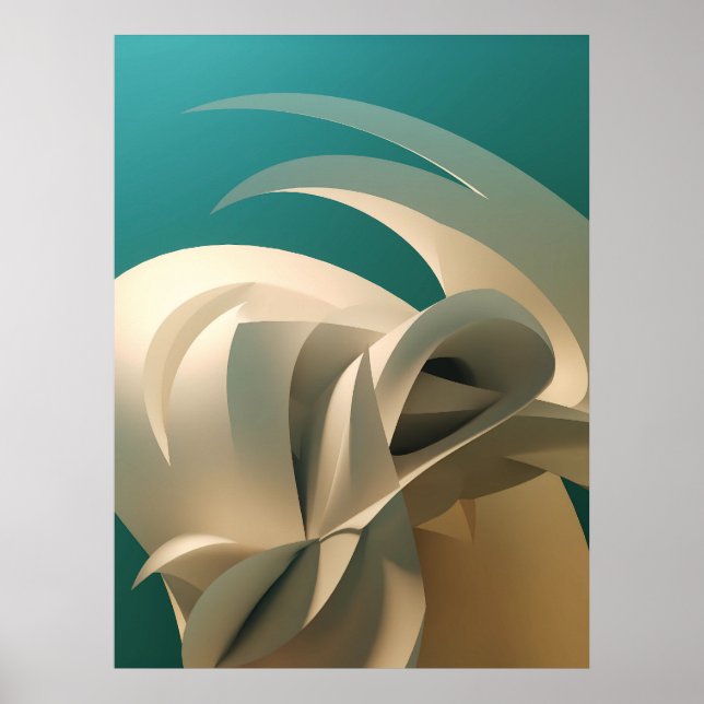 Poster Arte de abstrato 3D em tons e beges (Frente)