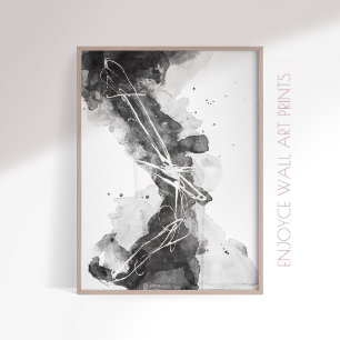 Poster Arte de abstrato branco e preto expressivo