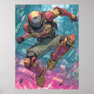 Poster Arte de Ação de Piloto de Mecha Cyberpunk na Cidad