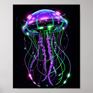 Poster Arte de água-viva neon Cyberpunk
