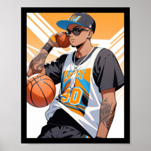 Poster Arte de Anime de Jogador de Basquete Legal Estilo