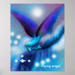 Poster Arte de anjo voando à noite