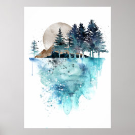 Poster Arte de Aquarela Árvore