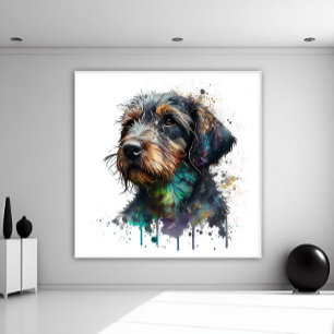 Poster Arte de Aquarela Chave Wirehaired Dachshund Puppy