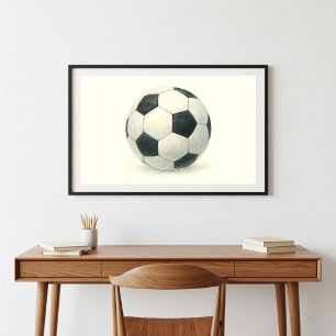 Poster Arte de Aquarela Clássica da Bola de Futebol