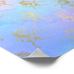 Poster Arte de Aquarela Cores Suaves Unicórnio Dourado Fa