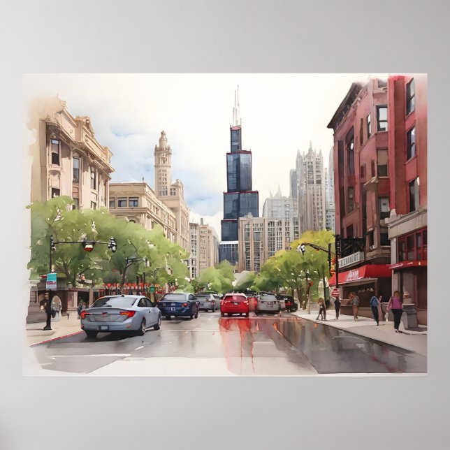 Poster arte de aquarela de Chicago (Frente)