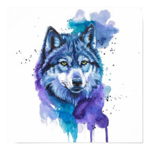 Arte de Aquarela de Lobo Colorido - Arte de Animal