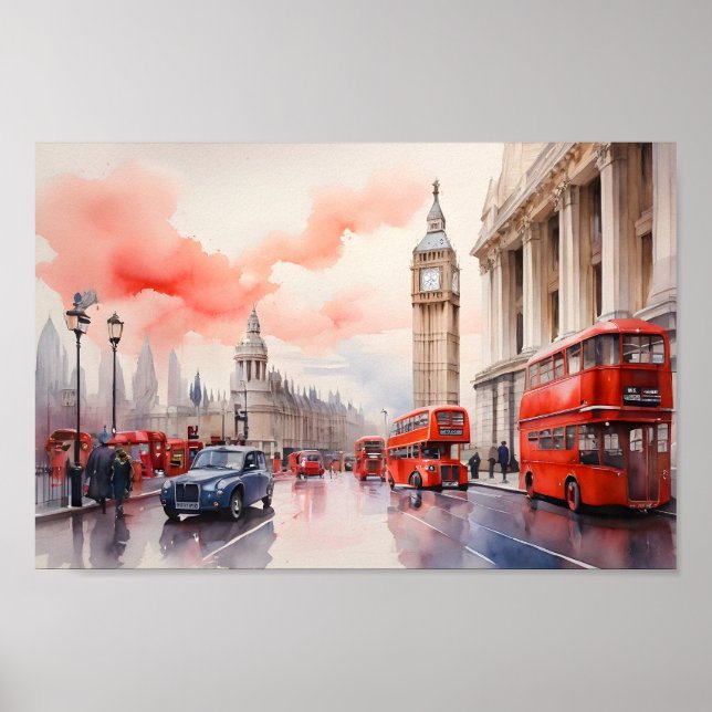 Poster arte de aquarela de Londres (Frente)