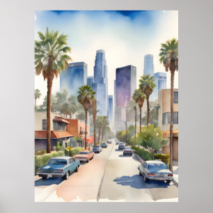 Poster arte de aquarela de Los Angeles