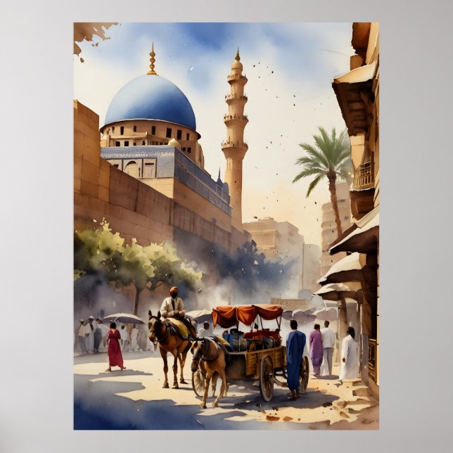 Poster Arte de aquarela do Cairo (Frente)