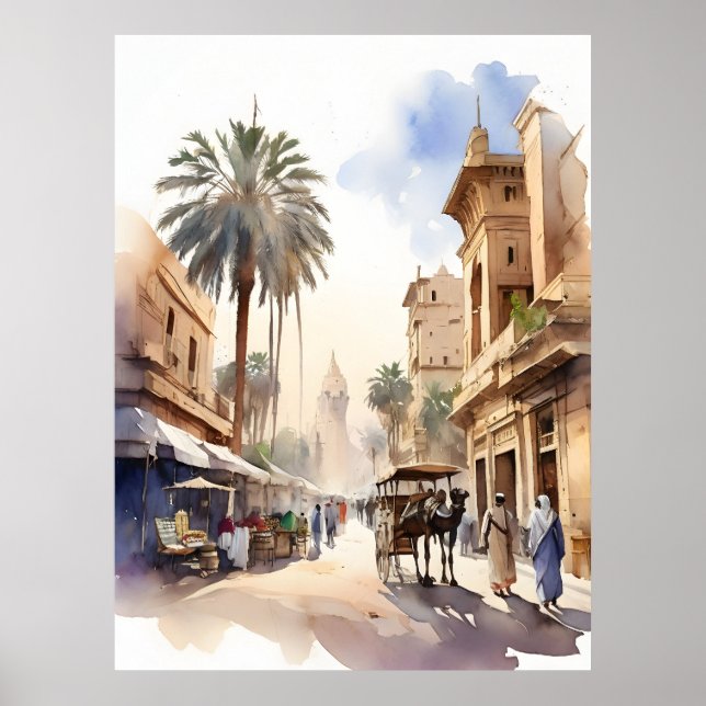 Poster Arte de aquarela do Cairo (Frente)
