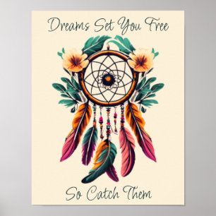 Poster Arte de Aquarela Floral de Sonho Motivacional Catc