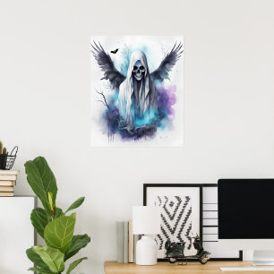 Poster Arte de Aquarela Gótica Fantástica do Halloween