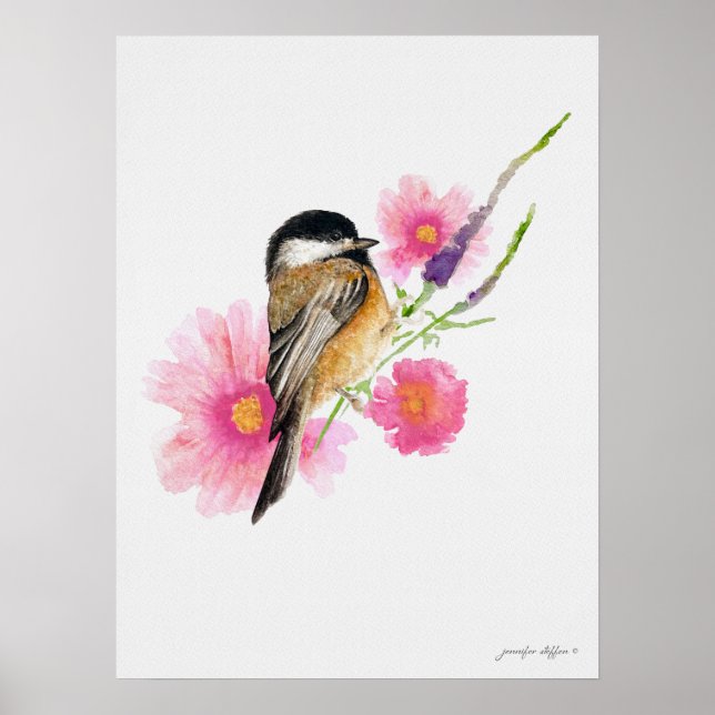 Poster Arte de Aquarela-Pinta-Chickadee (Frente)
