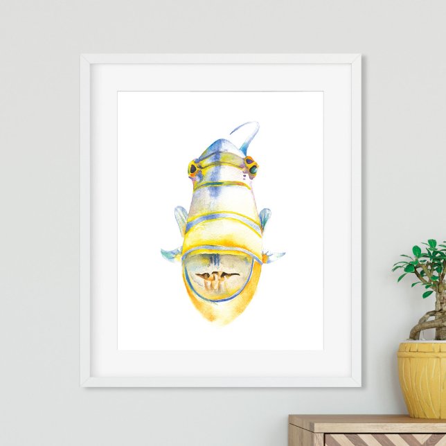 Poster Arte de Aquarela Tropical Beach House (Tropical Beach House Watercolor tropical fish Art Poster)