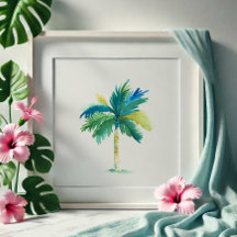 Arte de Aquarela Tropical Palm Tree