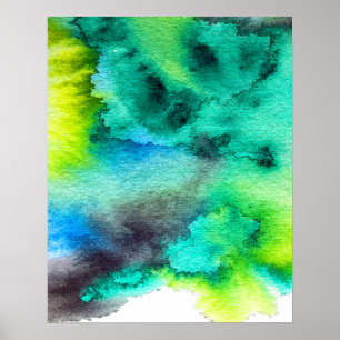 Poster Arte de aquarela verde azul